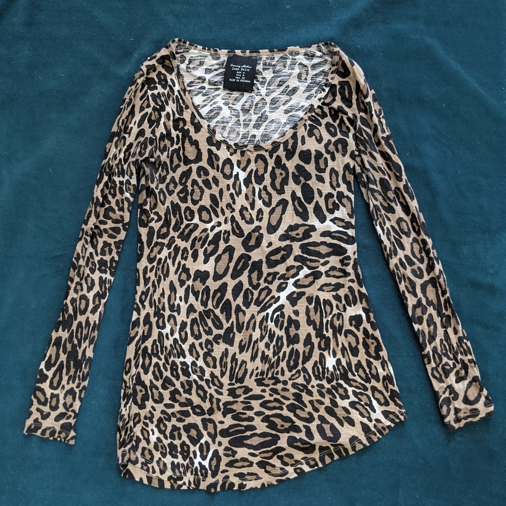Zara asymetrical hem leopard cheetah print shirt